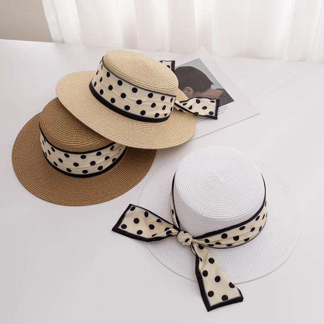 Fashionable Simple Wave Dot Straw Hat Women's Sunshade Sunscreen Holiday Beach Hat