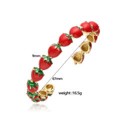Exquisite sweet cherry strawberry gold plated copper cuff bangle