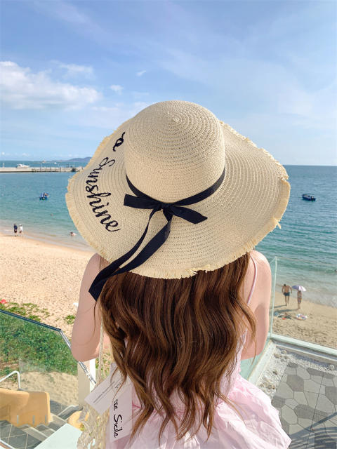 Korean Style New Style Hat Women's Fashion Letter Big Brim Breathable Straw Hat