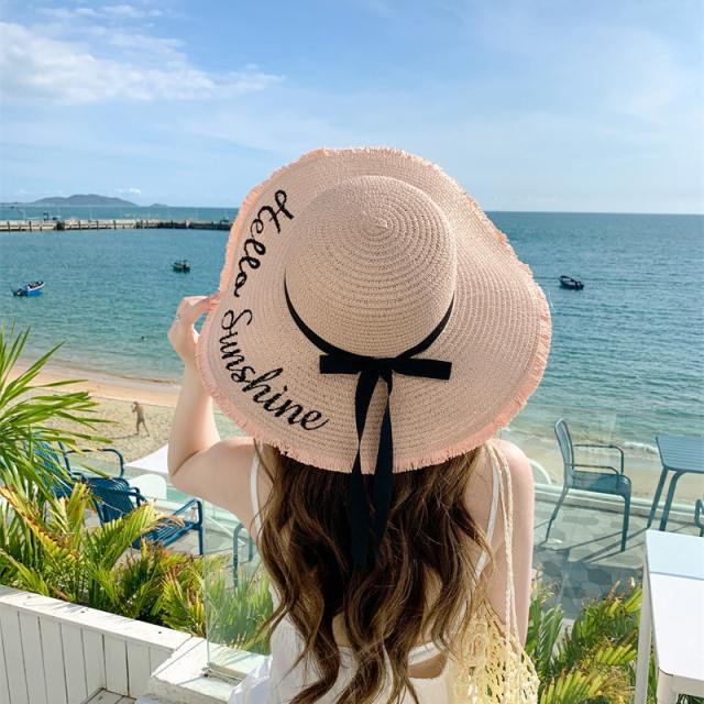 Korean Style New Style Hat Women's Fashion Letter Big Brim Breathable Straw Hat