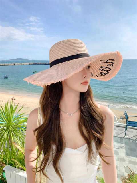Korean Style New Style Hat Women's Fashion Letter Big Brim Breathable Straw Hat