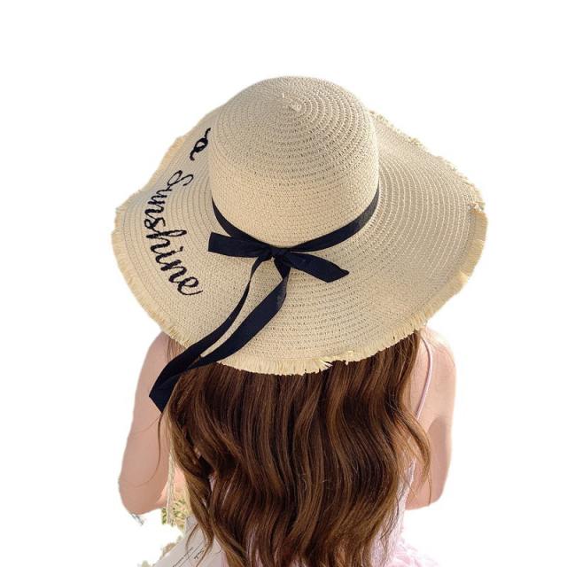 Korean Style New Style Hat Women's Fashion Letter Big Brim Breathable Straw Hat