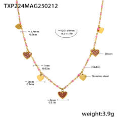 INS sweet colorful diamond heart bead stainless steel necklace bracelet anklet