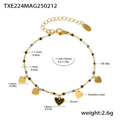 INS sweet colorful diamond heart bead stainless steel necklace bracelet anklet