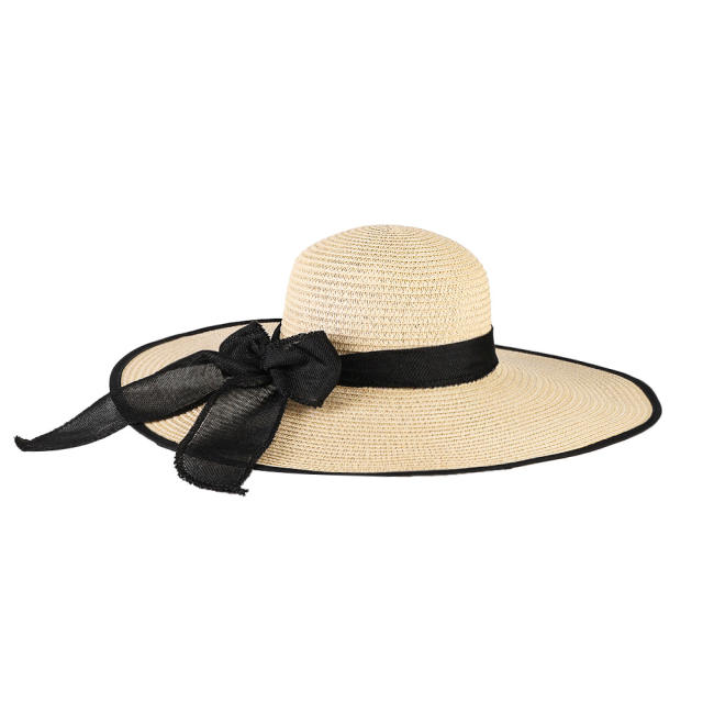 Summer Big Brim Sun Hat Outdoor Bow Straw Hat UV Protection Beach Hat