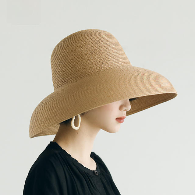 Summer Hat New Women's Sun Hat Folding Beach Hat Big Brim Travel Sun Protection Hepburn Wind Sun Hat