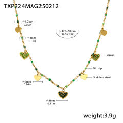 INS sweet colorful diamond heart bead stainless steel necklace bracelet anklet