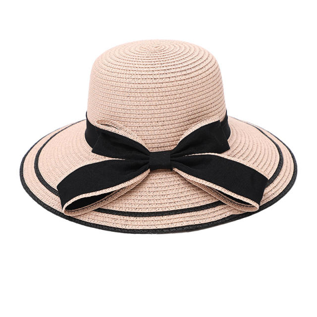 Women's Woven Straw Hat Summer All-match Seaside Bow Anti-sunscreen Hat