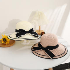 Women's Woven Straw Hat Summer All-match Seaside Bow Anti-sunscreen Hat