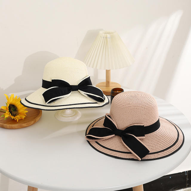 Women's Woven Straw Hat Summer All-match Seaside Bow Anti-sunscreen Hat