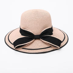 Women's Woven Straw Hat Summer All-match Seaside Bow Anti-sunscreen Hat