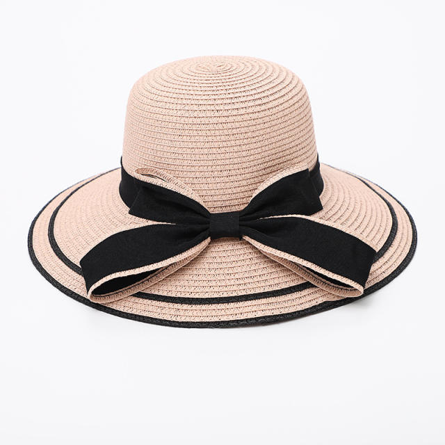 Women's Woven Straw Hat Summer All-match Seaside Bow Anti-sunscreen Hat