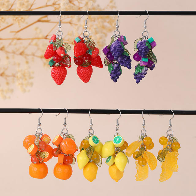New three-dimensional fruit strawberry pendant earrings grape lemon earrings women's jewelry