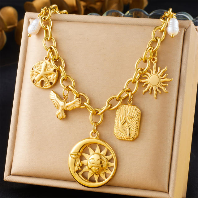 Fashion spiral oval heart-shaped large pendant sweater chain charm necklace collection