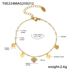 INS sweet colorful diamond heart bead stainless steel necklace bracelet anklet