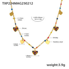 INS sweet colorful diamond heart bead stainless steel necklace bracelet anklet