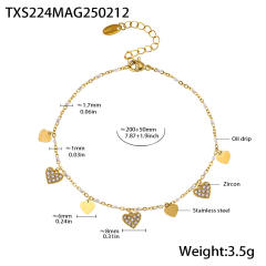 INS sweet colorful diamond heart bead stainless steel necklace bracelet anklet