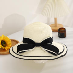 Women's Woven Straw Hat Summer All-match Seaside Bow Anti-sunscreen Hat