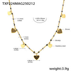 INS sweet colorful diamond heart bead stainless steel necklace bracelet anklet