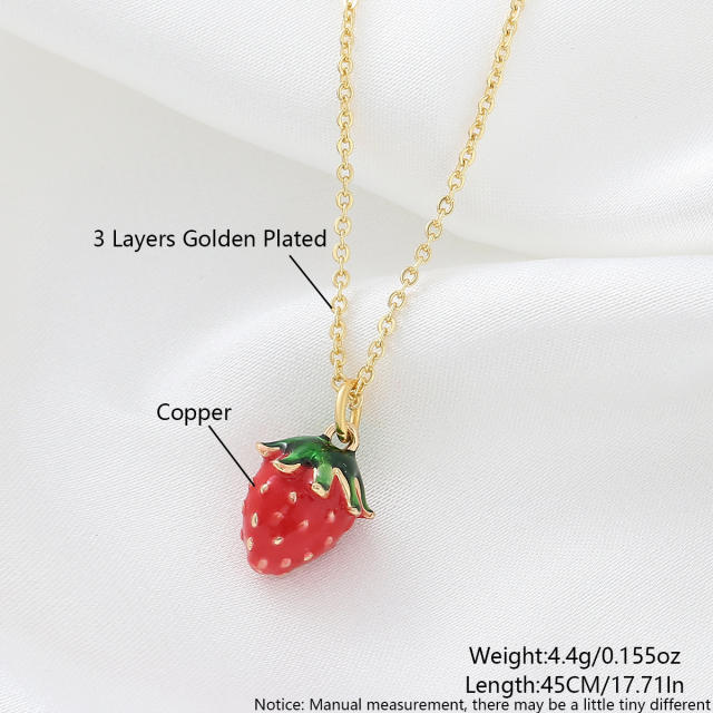 Copper gold-plated cute mini fruit necklace cherry strawberry accessories personalized pendant necklace