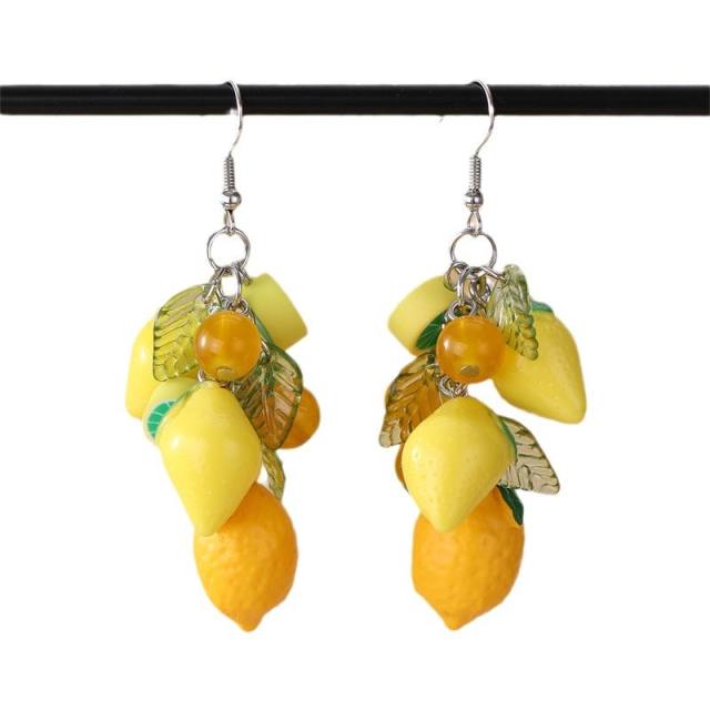New three-dimensional fruit strawberry pendant earrings grape lemon earrings women's jewelry