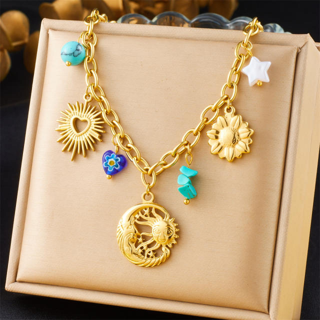 Fashion spiral oval heart-shaped large pendant sweater chain charm necklace collection