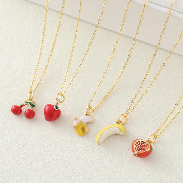 Copper gold-plated cute mini fruit necklace cherry strawberry accessories personalized pendant necklace