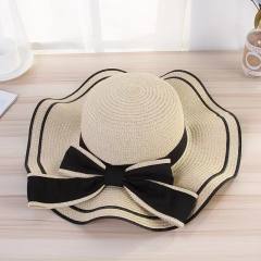 Women's Woven Straw Hat Summer All-match Seaside Bow Anti-sunscreen Hat