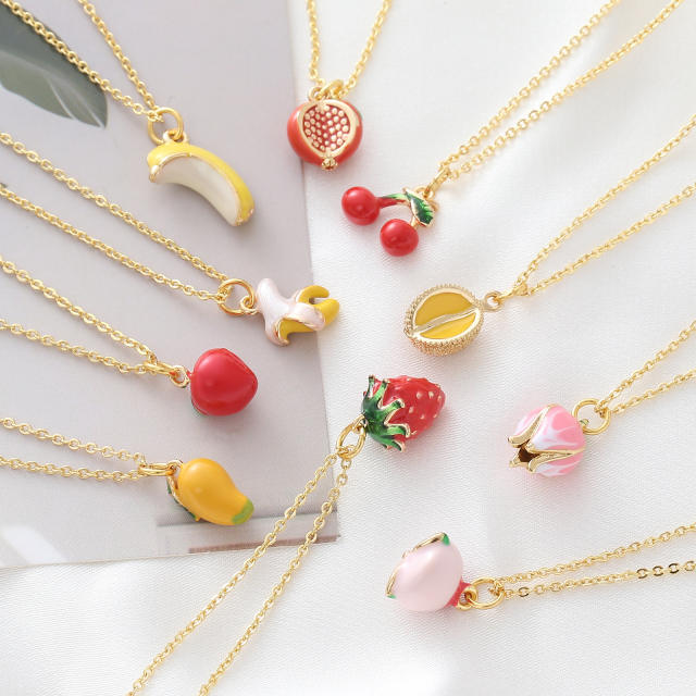 Copper gold-plated cute mini fruit necklace cherry strawberry accessories personalized pendant necklace