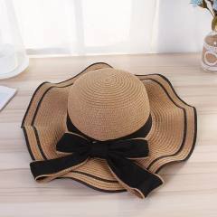 Women's Woven Straw Hat Summer All-match Seaside Bow Anti-sunscreen Hat
