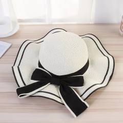 Women's Woven Straw Hat Summer All-match Seaside Bow Anti-sunscreen Hat