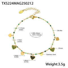 INS sweet colorful diamond heart bead stainless steel necklace bracelet anklet