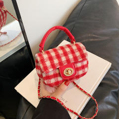 Cute plaid pattern sweet bow purse bag chain bag box bag for women girls