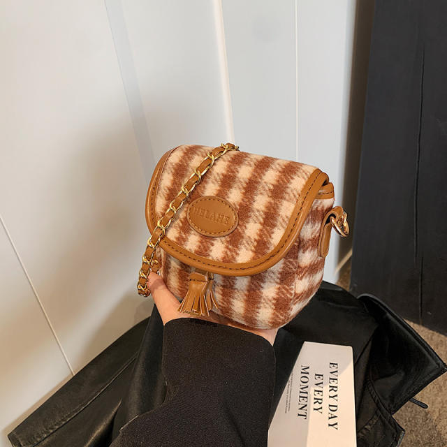Cute plaid pattern sweet bow purse bag chain bag box bag for women girls