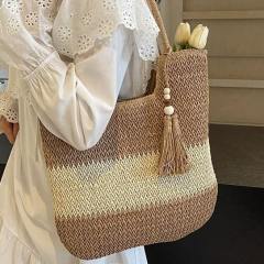 Large Capacity Straw Woven Bag Casual Beach Holiday Tote Bag