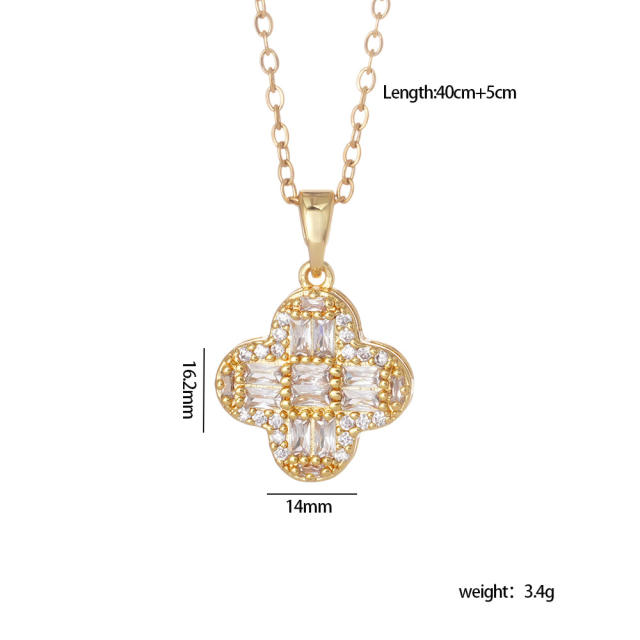 Dainty diamond four leaf clover pendant stainless steel chain necklace