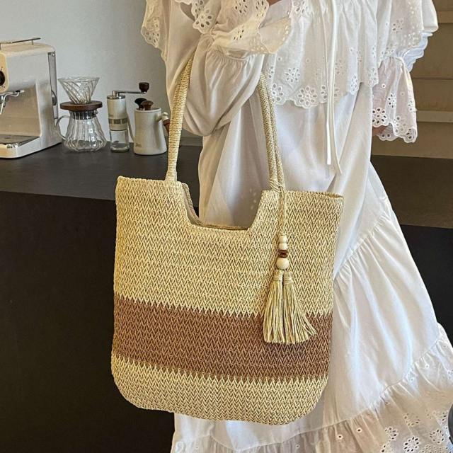 Large Capacity Straw Woven Bag Casual Beach Holiday Tote Bag