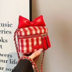 Cute plaid pattern sweet bow purse bag chain bag box bag for women girls