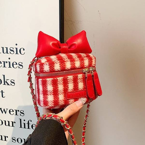 Cute plaid pattern sweet bow purse bag chain bag box bag for women girls