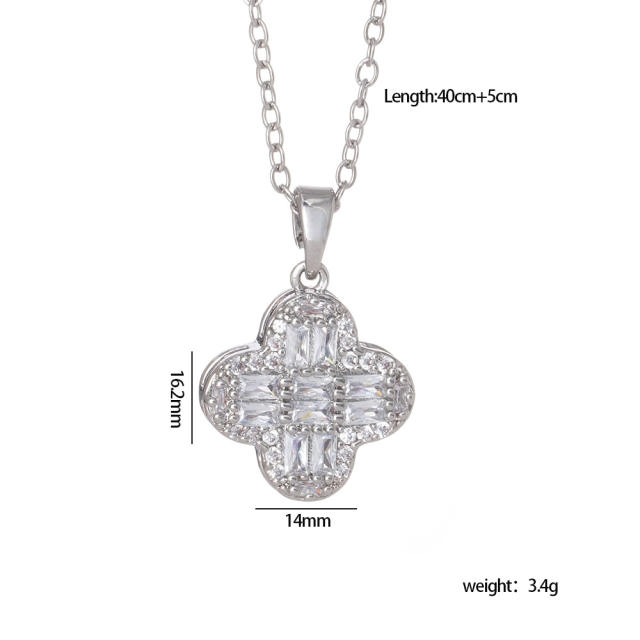 Dainty diamond four leaf clover pendant stainless steel chain necklace