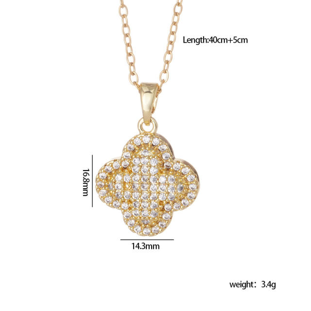 Dainty diamond four leaf clover pendant stainless steel chain necklace