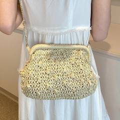 Straw Bag 2025 New Mori Sweet Girl Fashion Hollow Shoulder Bag Stylish Chain Crossbody Beach Bag