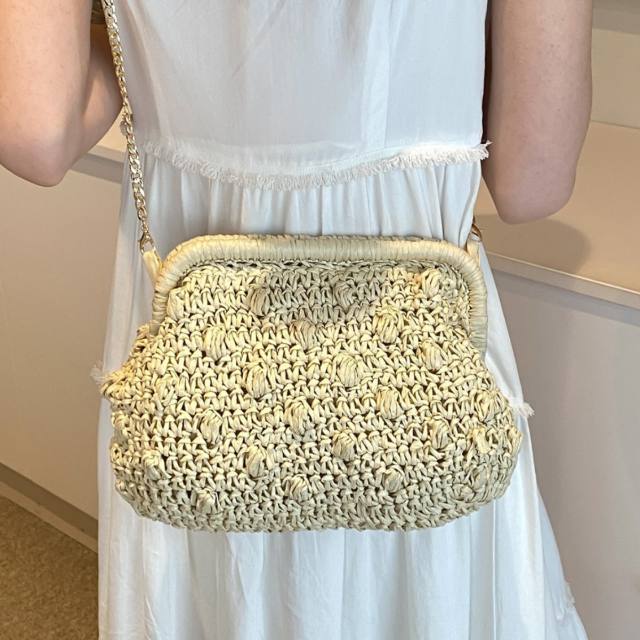 Straw Bag 2025 New Mori Sweet Girl Fashion Hollow Shoulder Bag Stylish Chain Crossbody Beach Bag