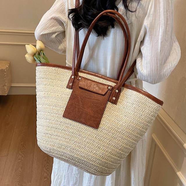 Travel Holiday Style Straw Woven Bag Women's 2025 Summer Tote Bag Large Capacity Beach Bag