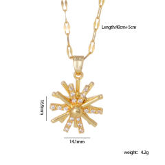 Zircon Time-running Rotating Four-leaf Clover stainless steel chain necklace