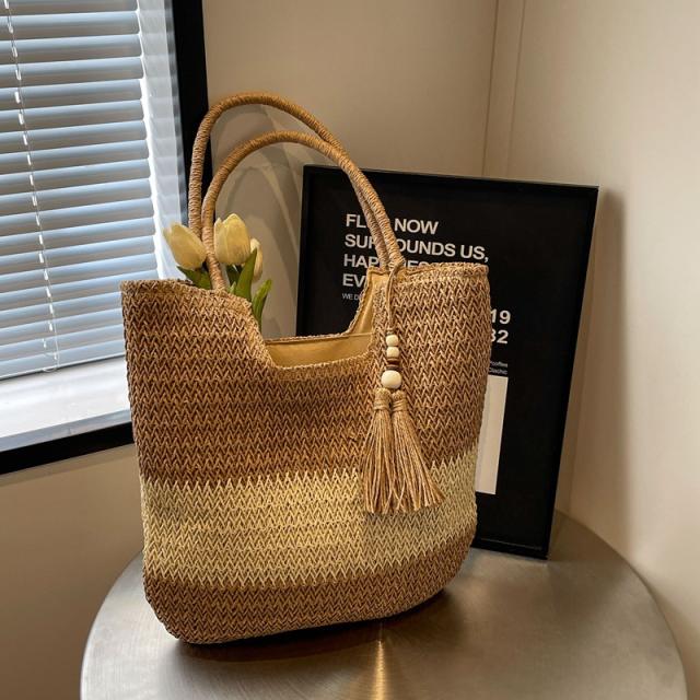 Large Capacity Straw Woven Bag Casual Beach Holiday Tote Bag