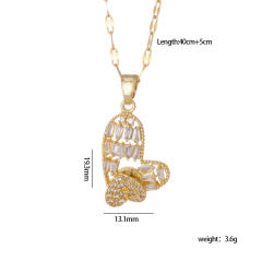 Zircon Time-running Rotating Four-leaf Clover stainless steel chain necklace