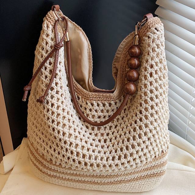 Holiday Style Woven Bag Women's 2025 Summer Fashion Knitted Shoulder Bag Large Capacity Tote Bag