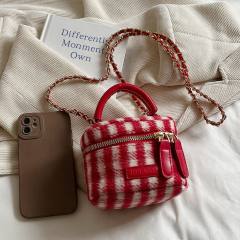 Cute plaid pattern sweet bow purse bag chain bag box bag for women girls