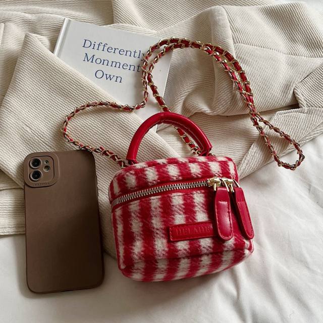 Cute plaid pattern sweet bow purse bag chain bag box bag for women girls